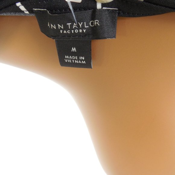 ANN TAYLOR Top M Striped Blouse Keyhole Front Long Sleeves Black/White Shirt - Picture 9 of 10